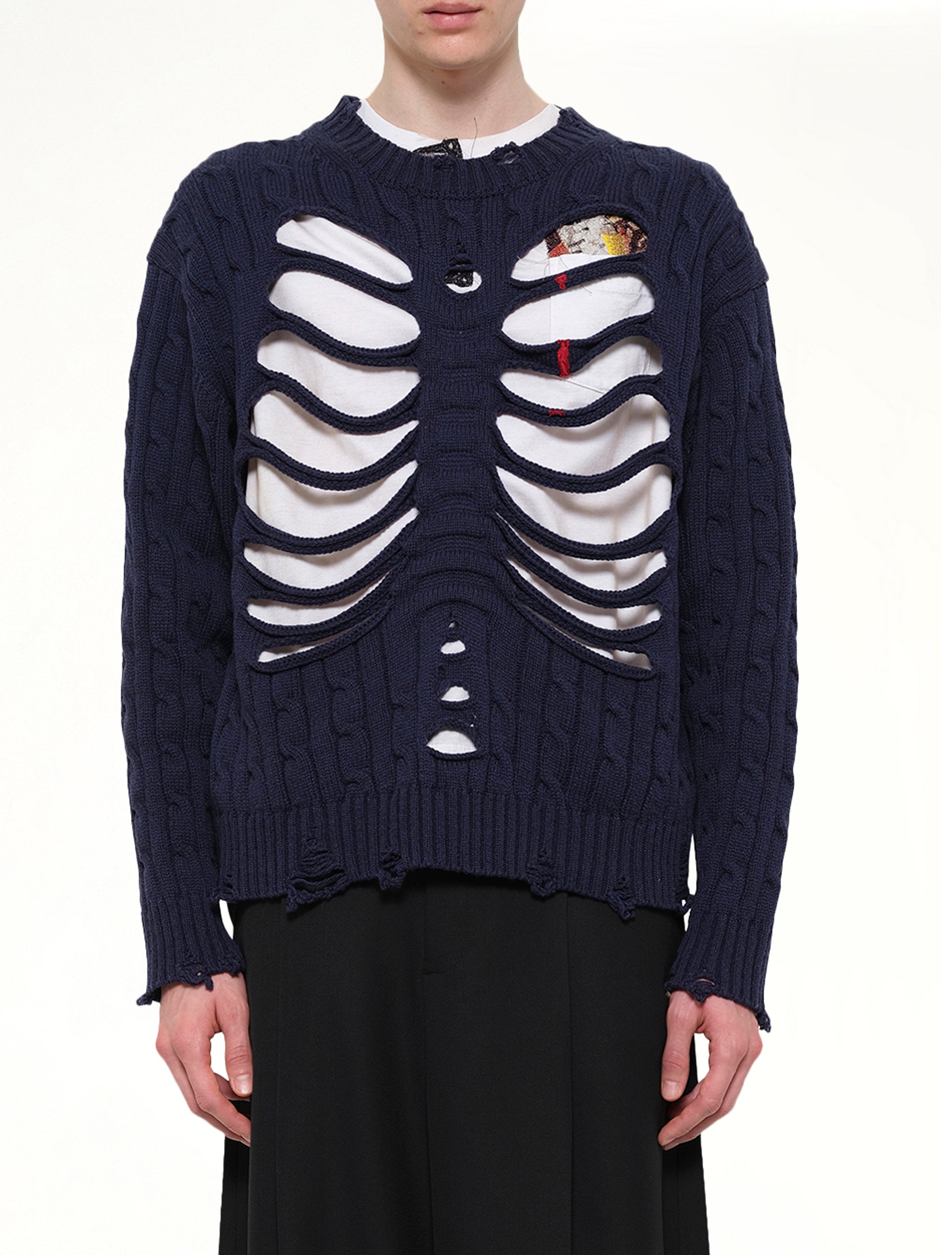 Rib Cage Cable Knit Pullover in Navy