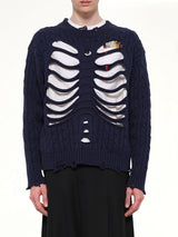 Rib Cage Cable Knit Pullover in Navy