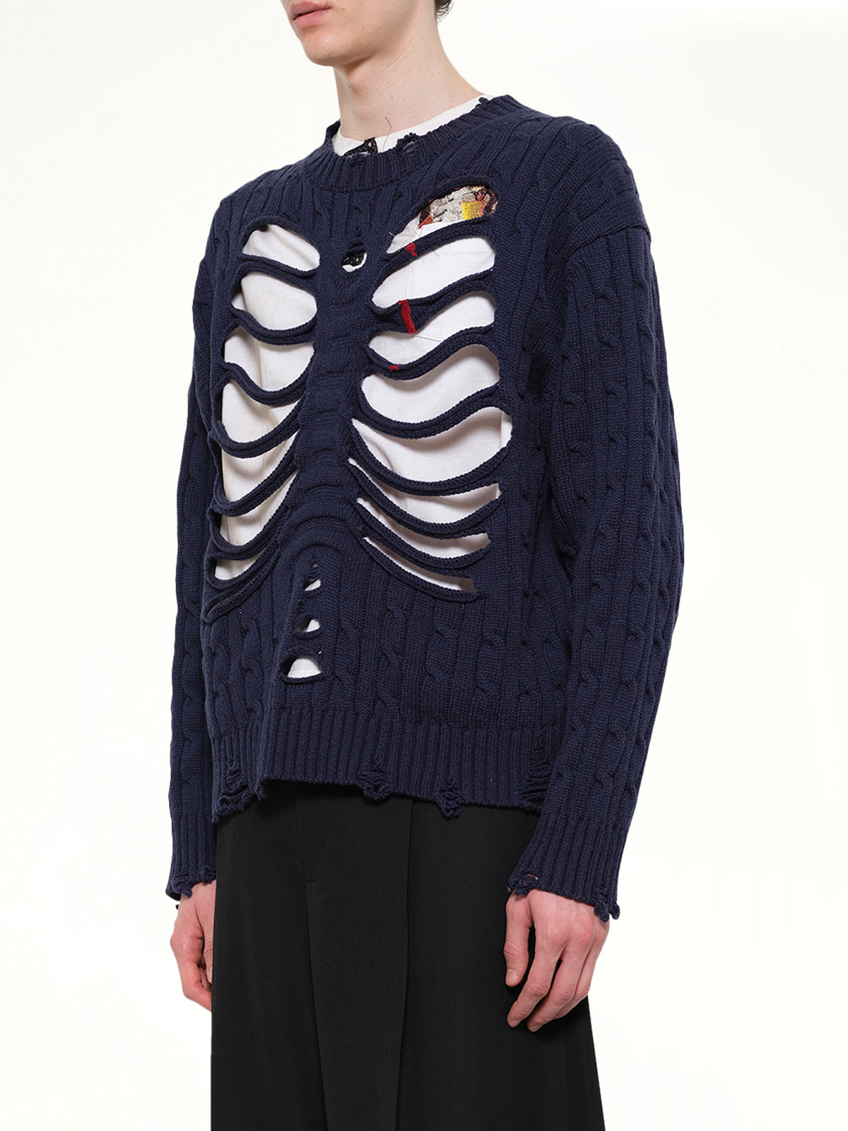 Rib Cage Cable Knit Pullover in Navy