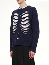 Rib Cage Cable Knit Pullover in Navy