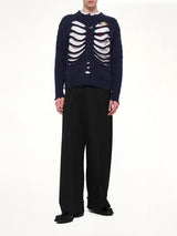 Rib Cage Cable Knit Pullover in Navy