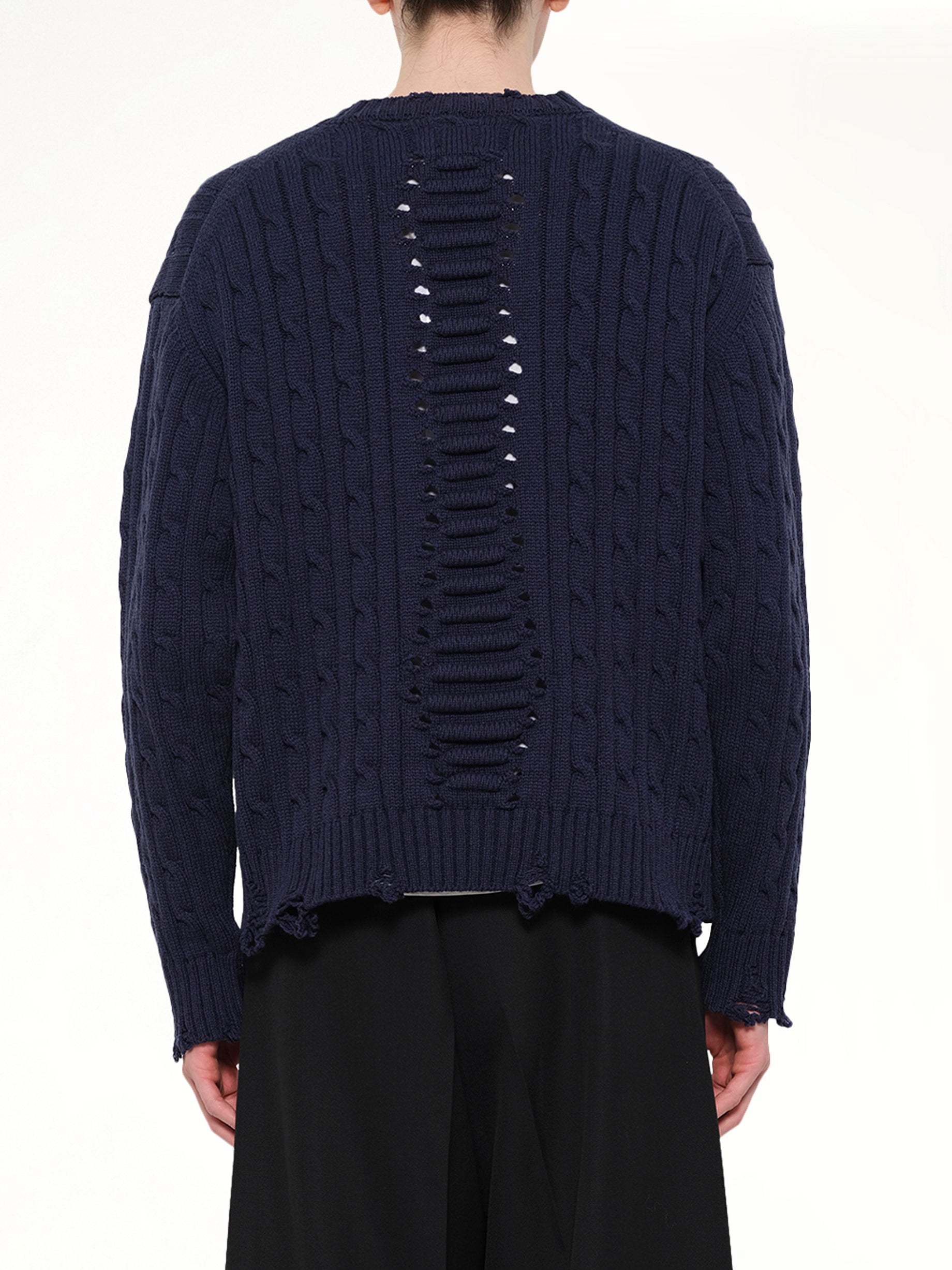 Rib Cage Cable Knit Pullover in Navy