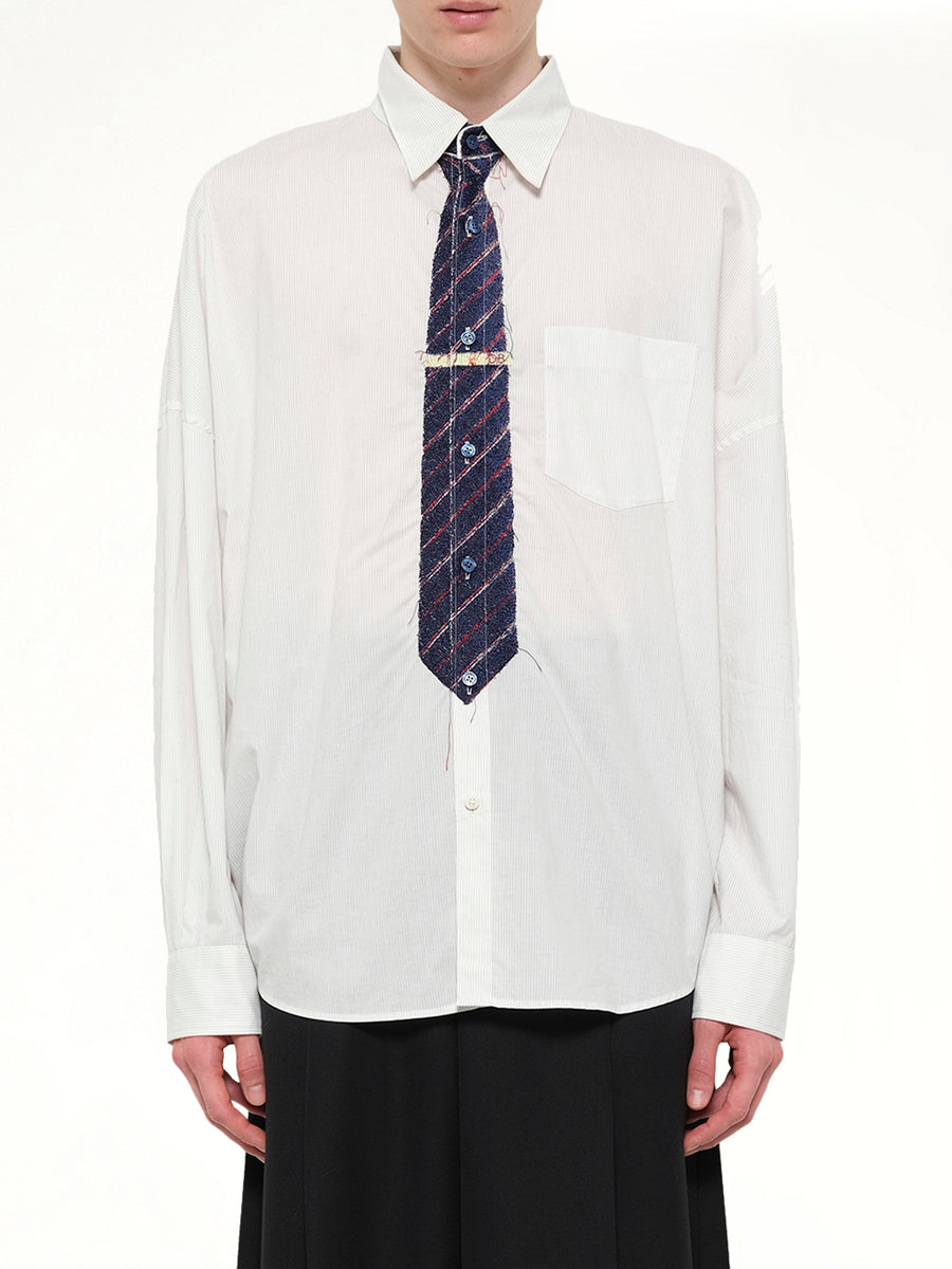 Trompe L’Oeil Tie Embroidery Shirt in White/Black