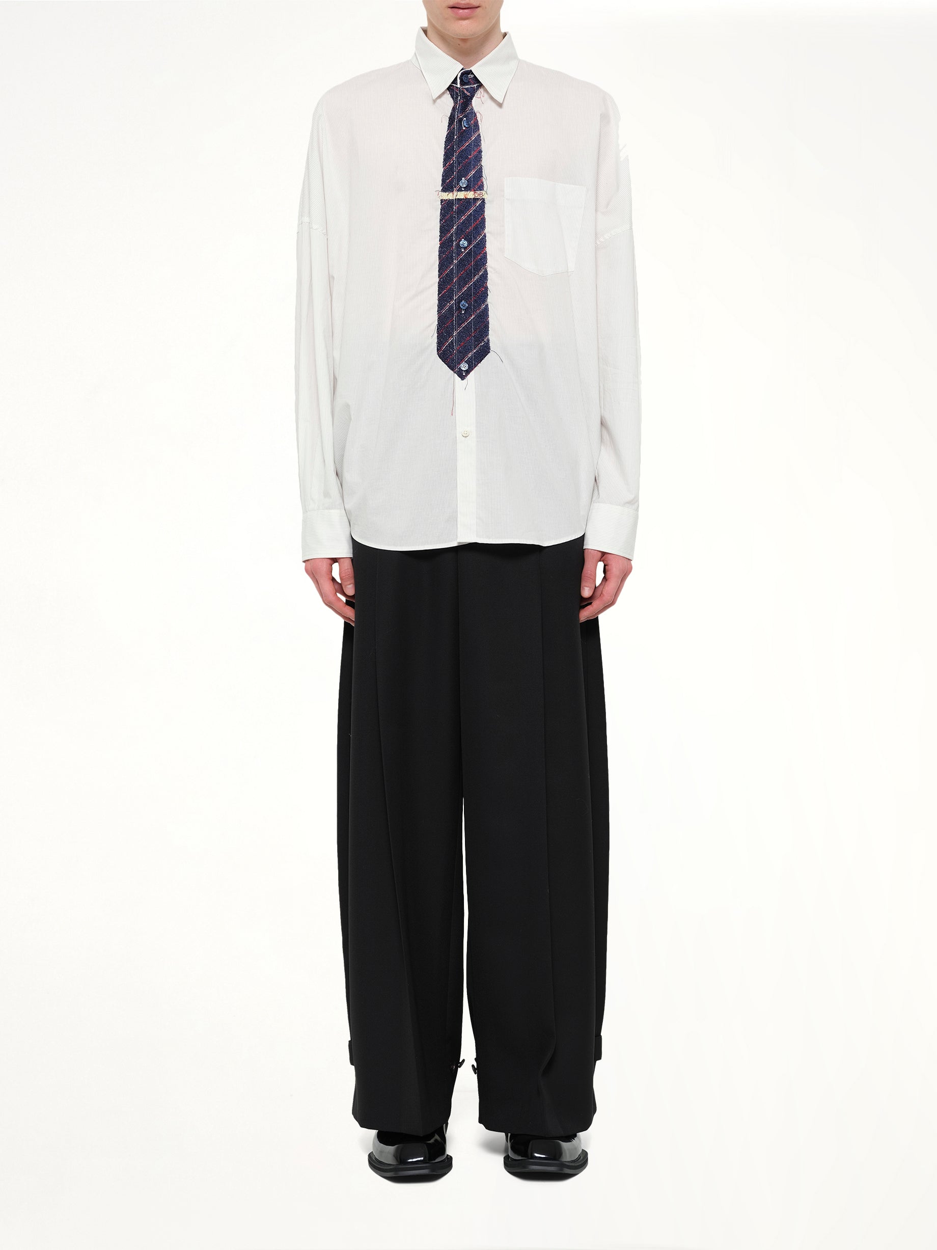 Trompe L’Oeil Tie Embroidery Shirt in White/Black