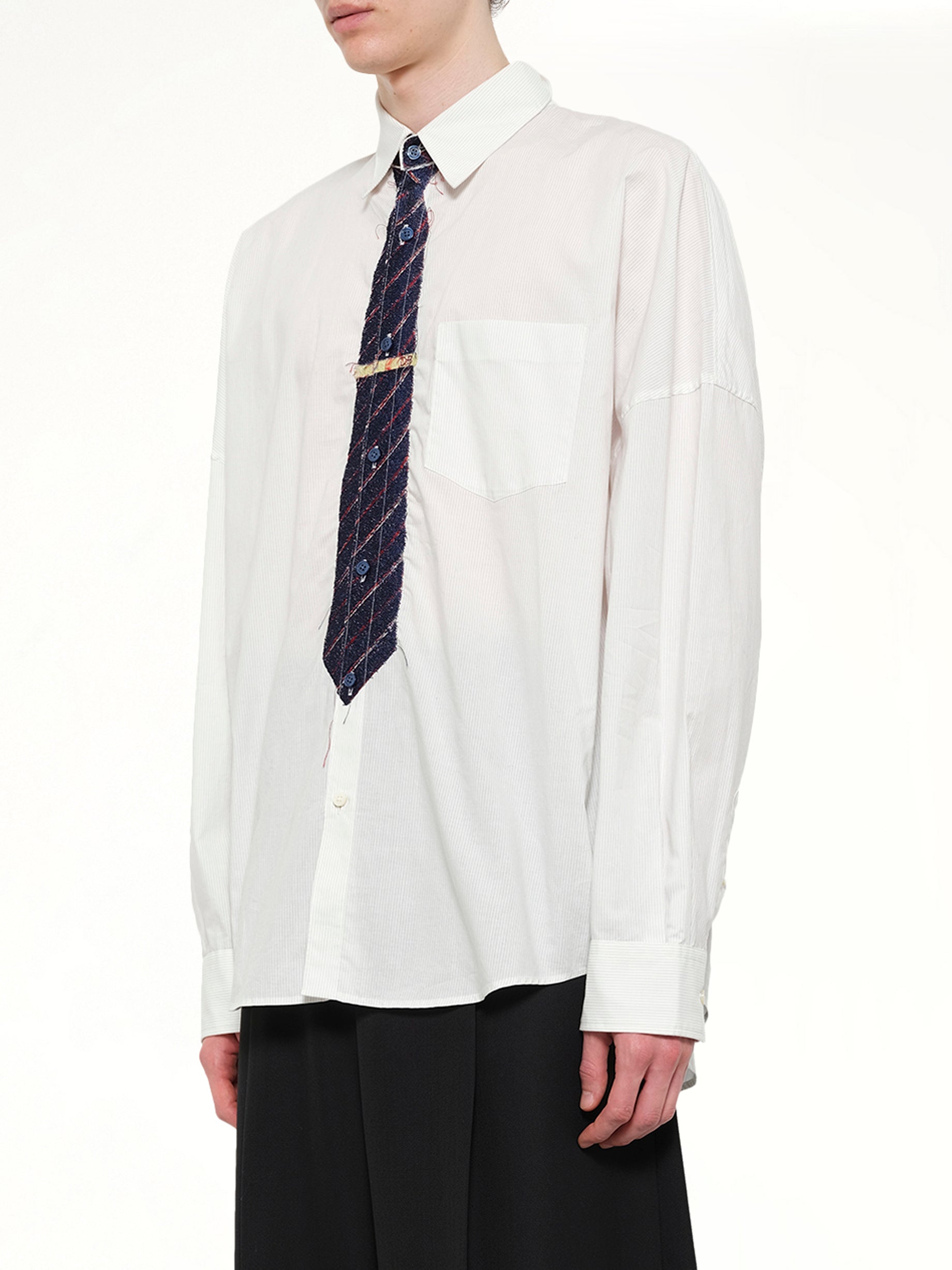 Trompe L’Oeil Tie Embroidery Shirt in White/Black