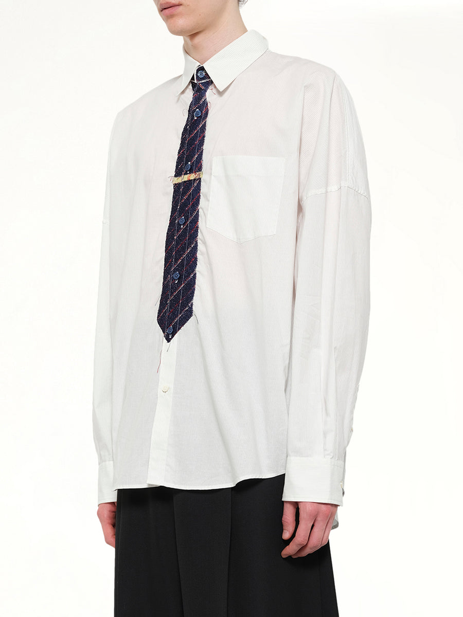 Trompe L’Oeil Tie Embroidery Shirt in White/Black