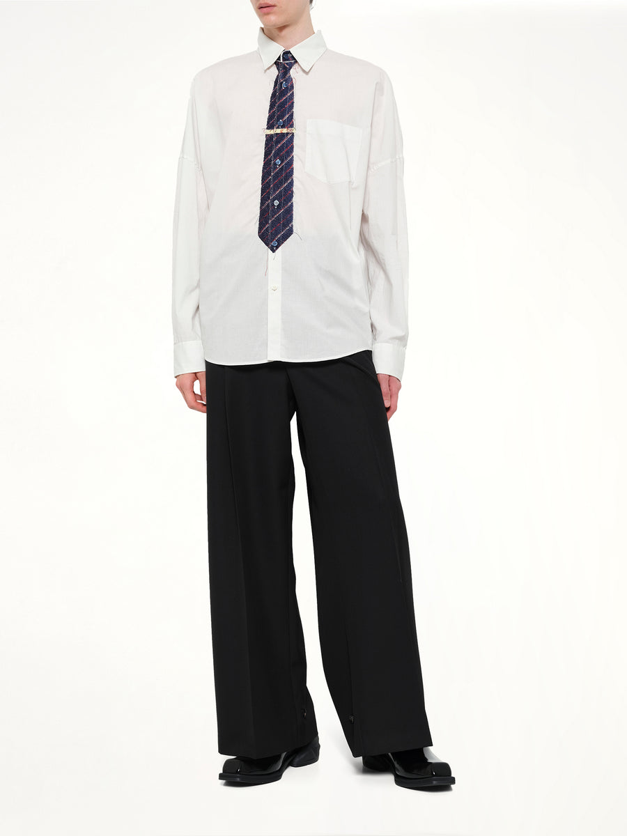 Trompe L’Oeil Tie Embroidery Shirt in White/Black