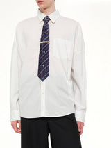 Trompe L’Oeil Tie Embroidery Shirt in White/Black