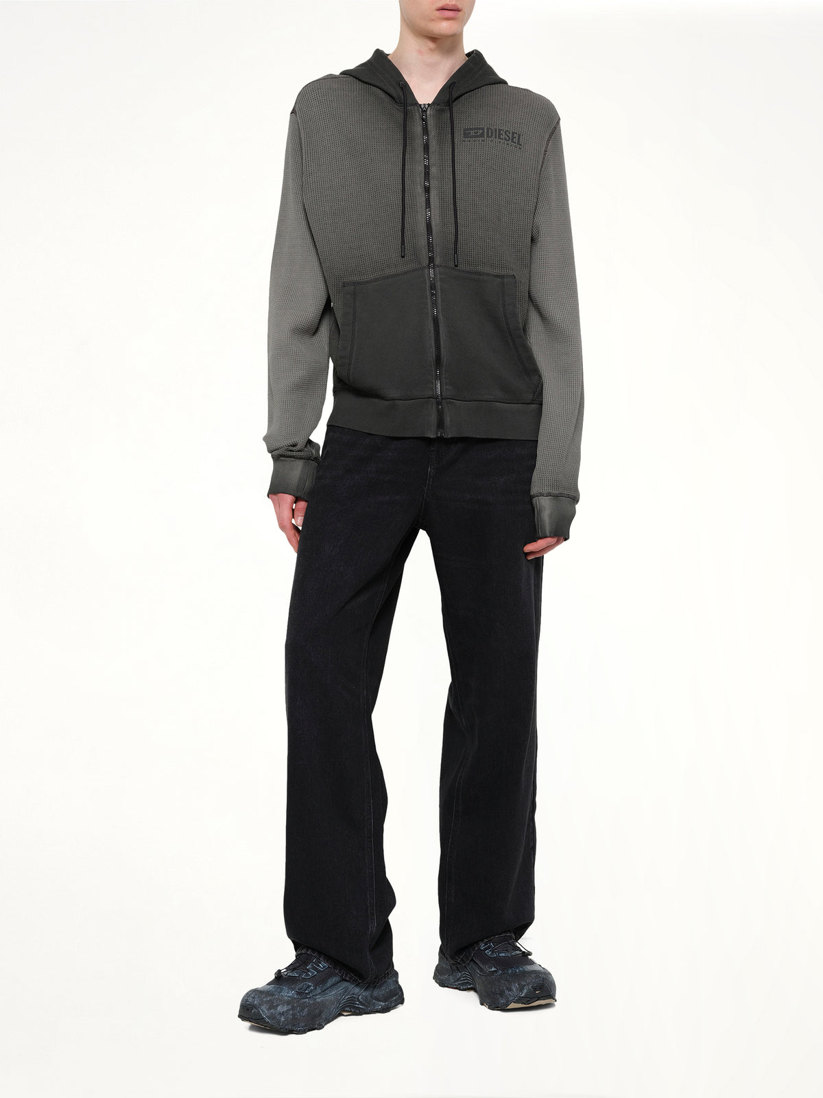 S-WAFY-HOOD-ZIP Hoodie in Washed Black