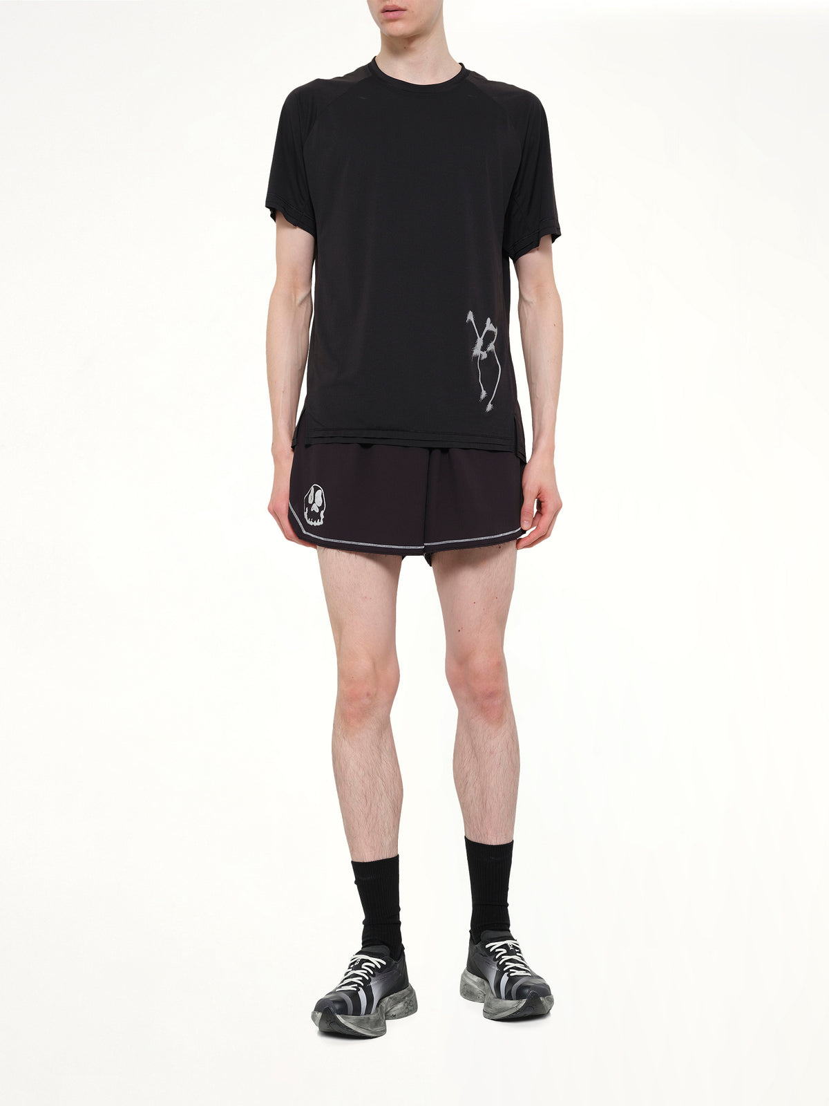 Skull Graphic Run Shorts in Black