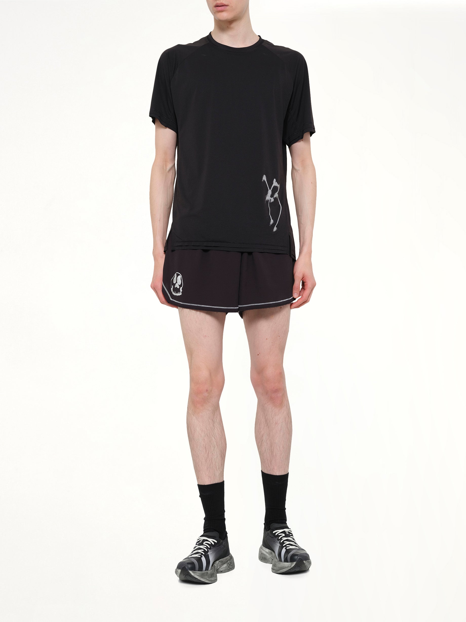 Skull Graphic Run Shorts in Black