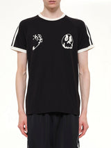 Skull Graphic 3 Stripe T-Shirt in Black