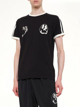 Skull Graphic 3 Stripe T-Shirt in Black