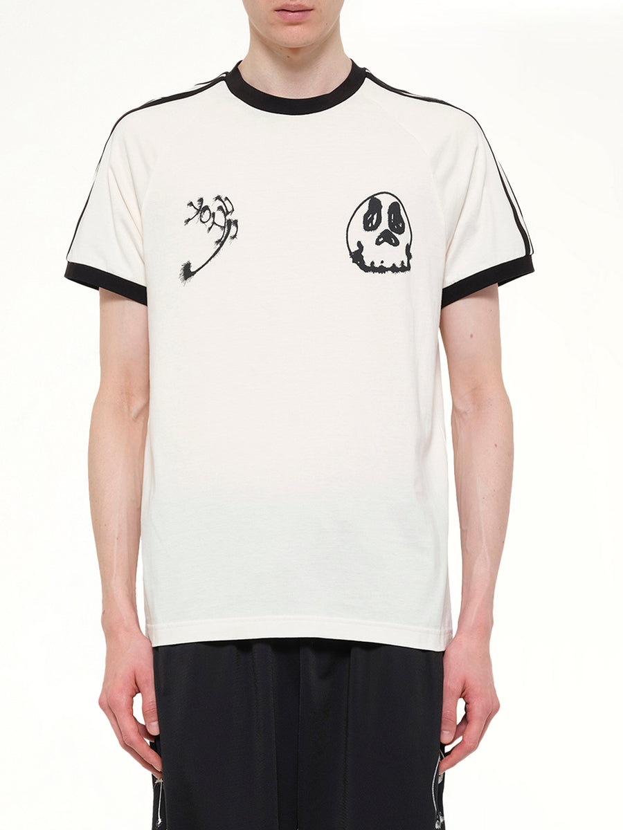Skull Graphic 3 Stripe T-Shirt in Chalk White