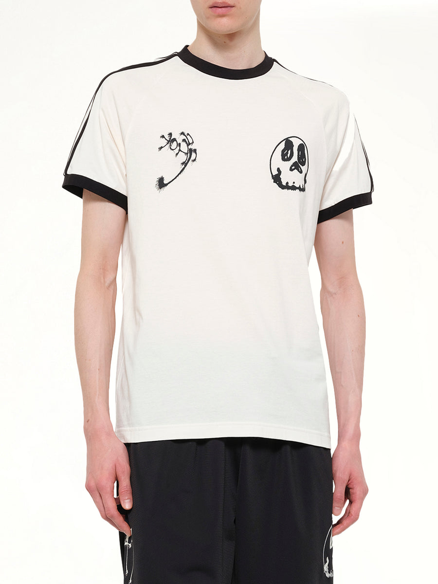 Skull Graphic 3 Stripe T-Shirt in Chalk White