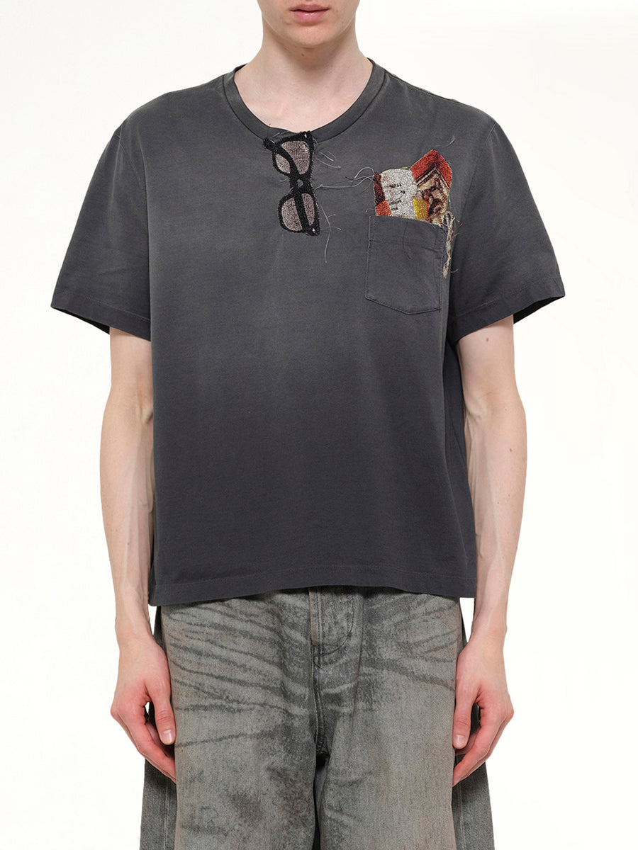Trompe L’Oeil Embroidery T-Shirt in Black
