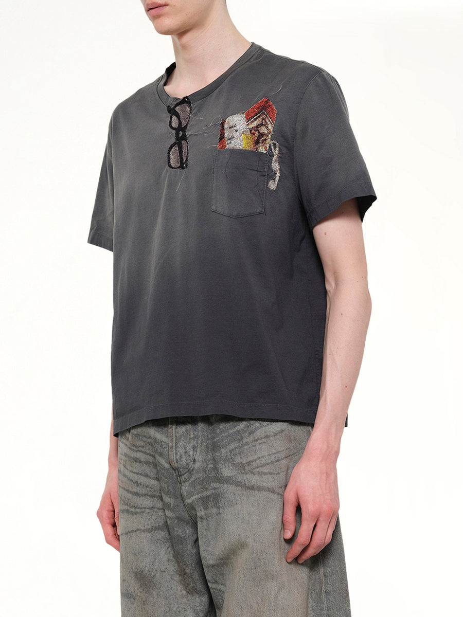 Trompe L’Oeil Embroidery T-Shirt in Black