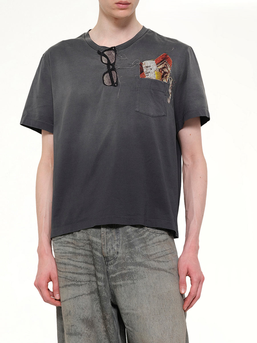 Trompe L’Oeil Embroidery T-Shirt in Black