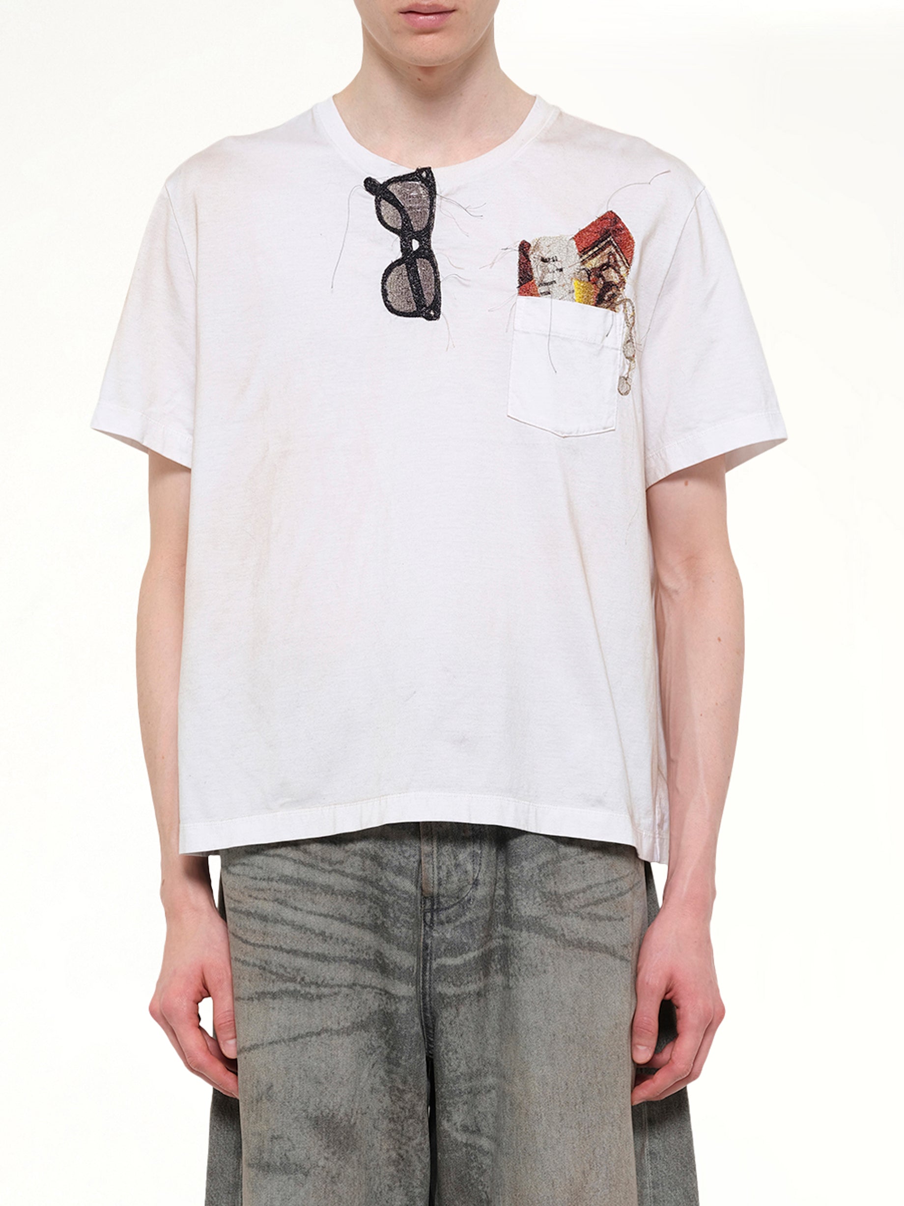 Trompe L’Oeil Embroidery T-Shirt in White