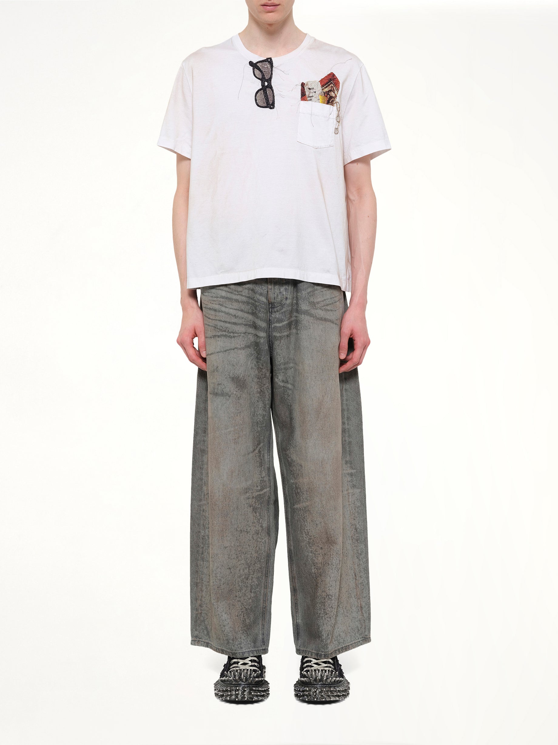 Trompe L’Oeil Embroidery T-Shirt in White