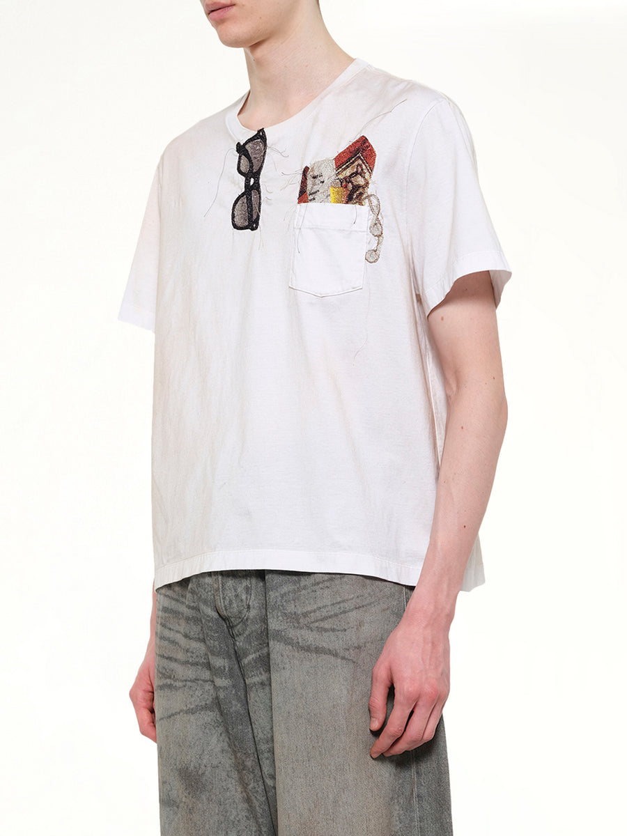 Trompe L’Oeil Embroidery T-Shirt in White