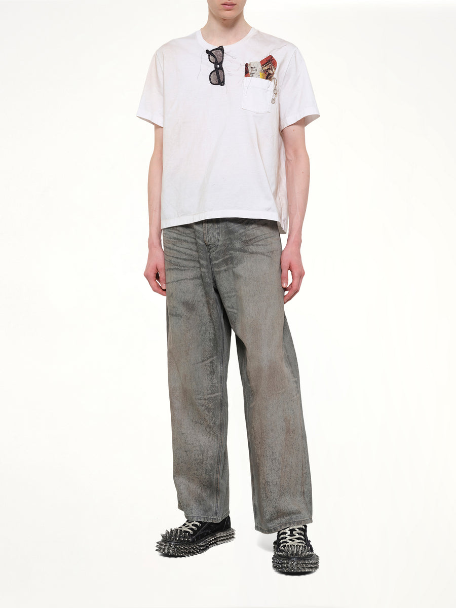 Trompe L’Oeil Embroidery T-Shirt in White