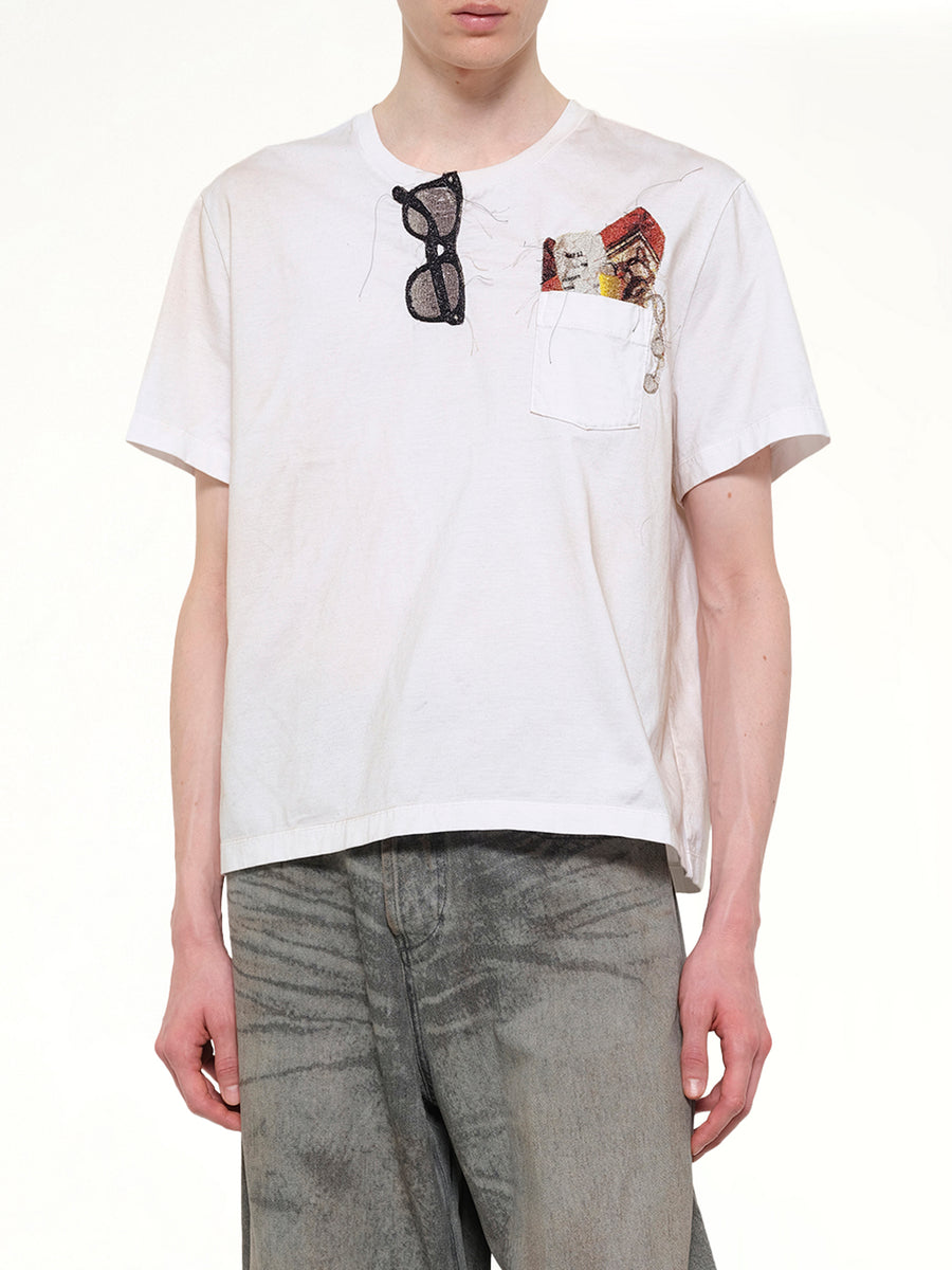 Trompe L’Oeil Embroidery T-Shirt in White