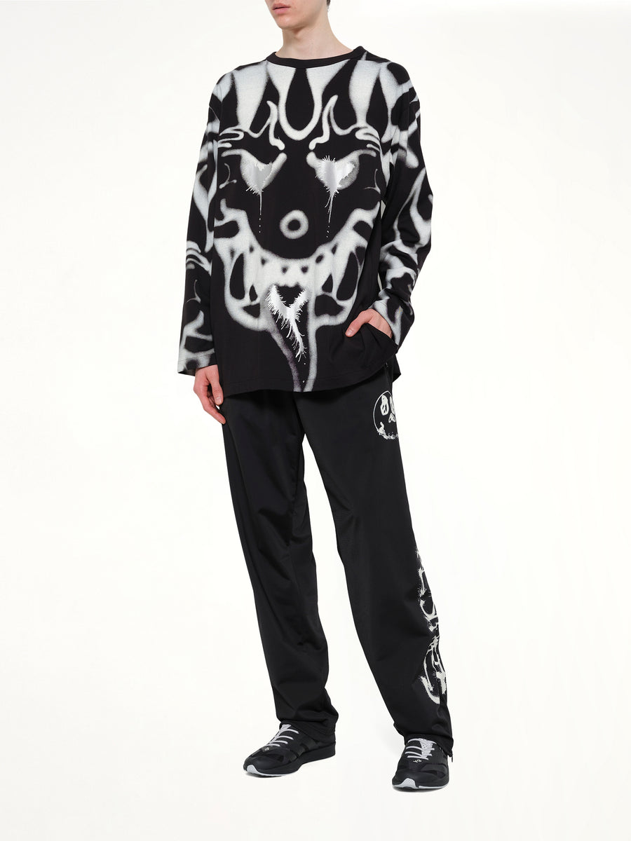 Skull Graphic 3 Stripe Pants in Black