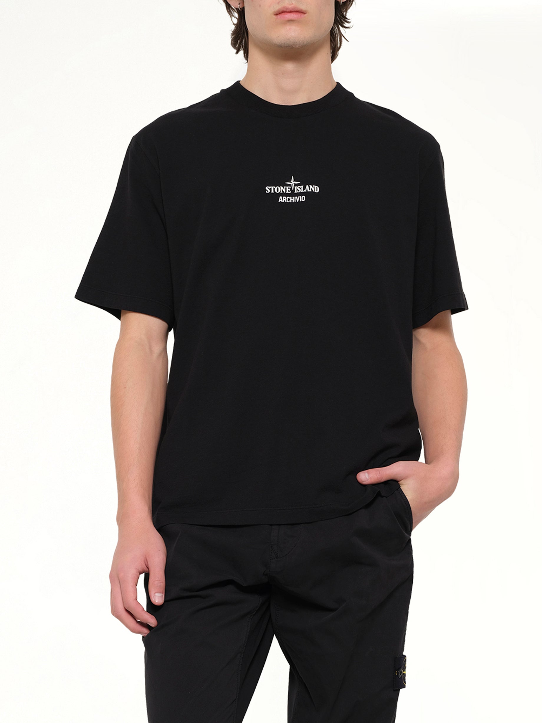 STONE ISLAND 2100023 SS T-Shirt in Black Detail Shot from MARAIS