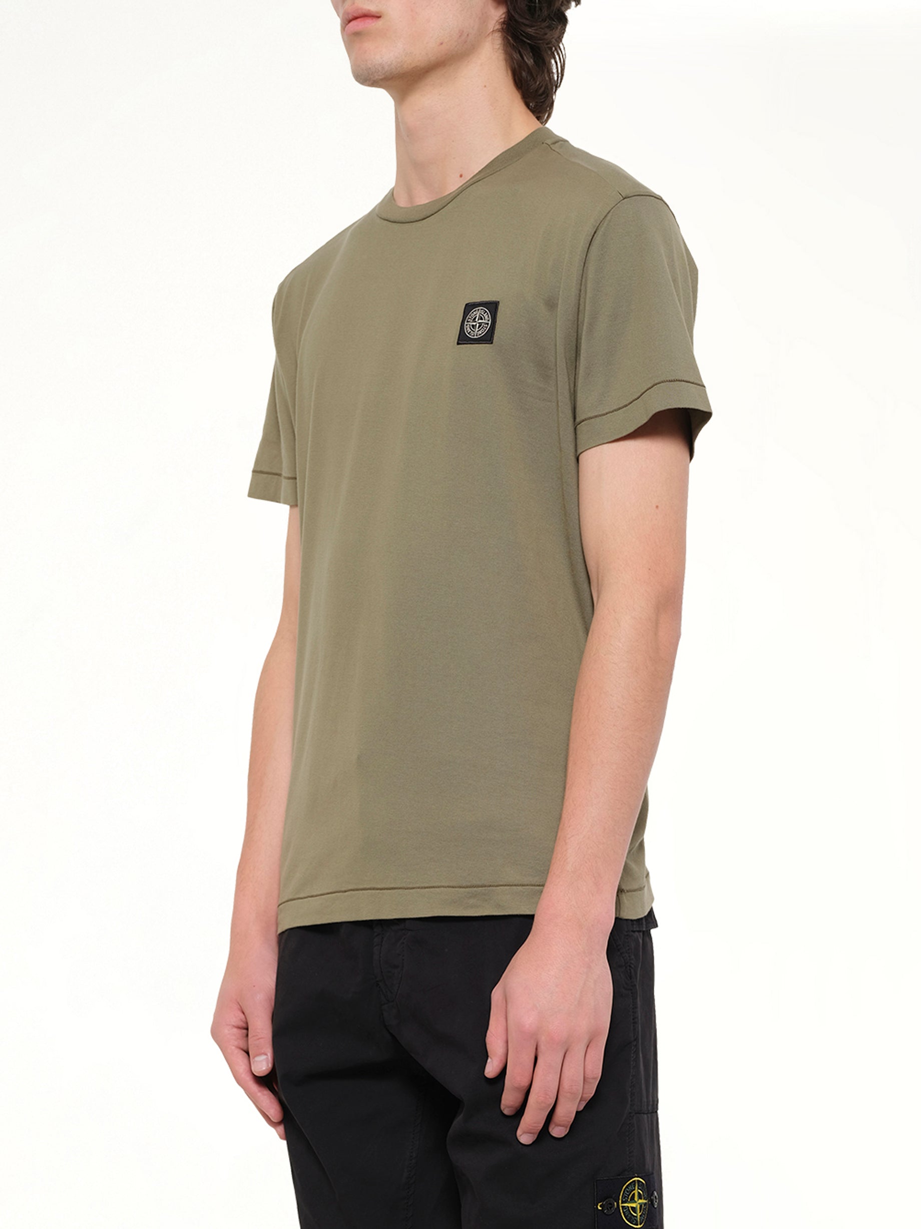 STONE ISLAND 2100027 SS T-Shirt in Military Green Side View from MARAIS