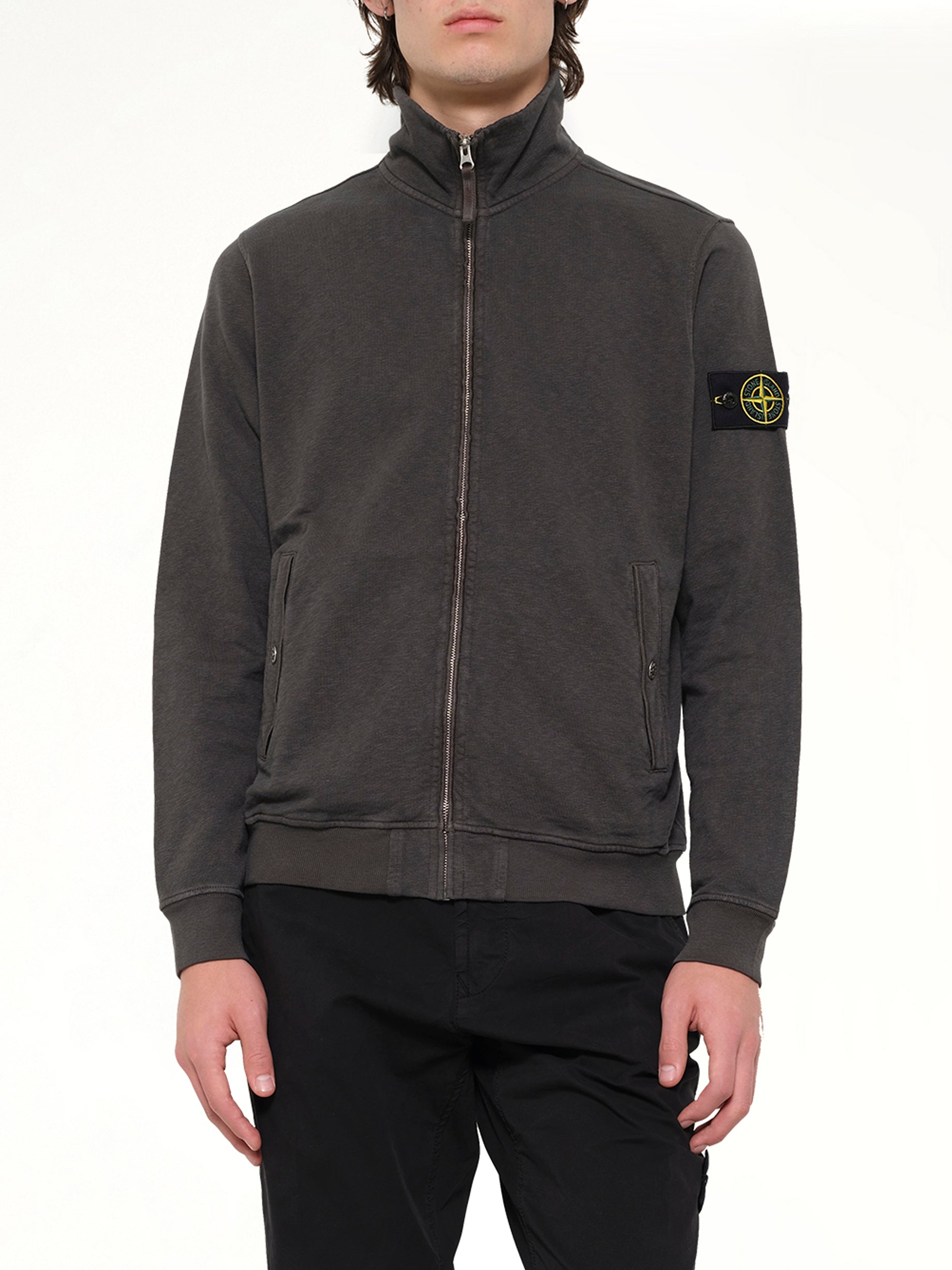 STONE ISLAND 6100033 Zip Up Cardigan in Charcoal Detail Shot from MARAIS
