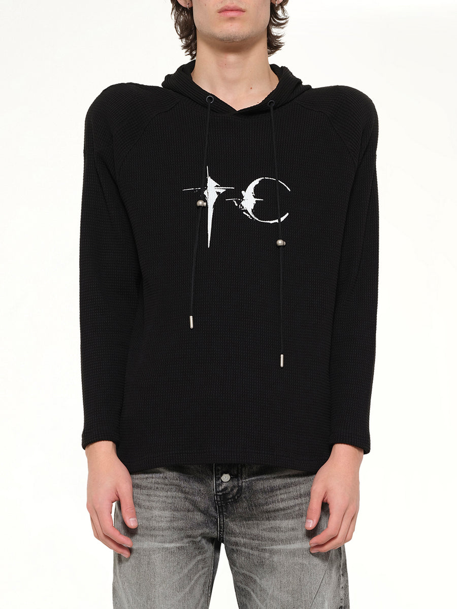 Bulk Shoulder Waffle Hoodie in Black