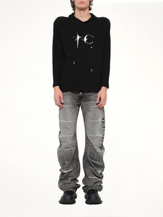 Bulk Shoulder Waffle Hoodie in Black