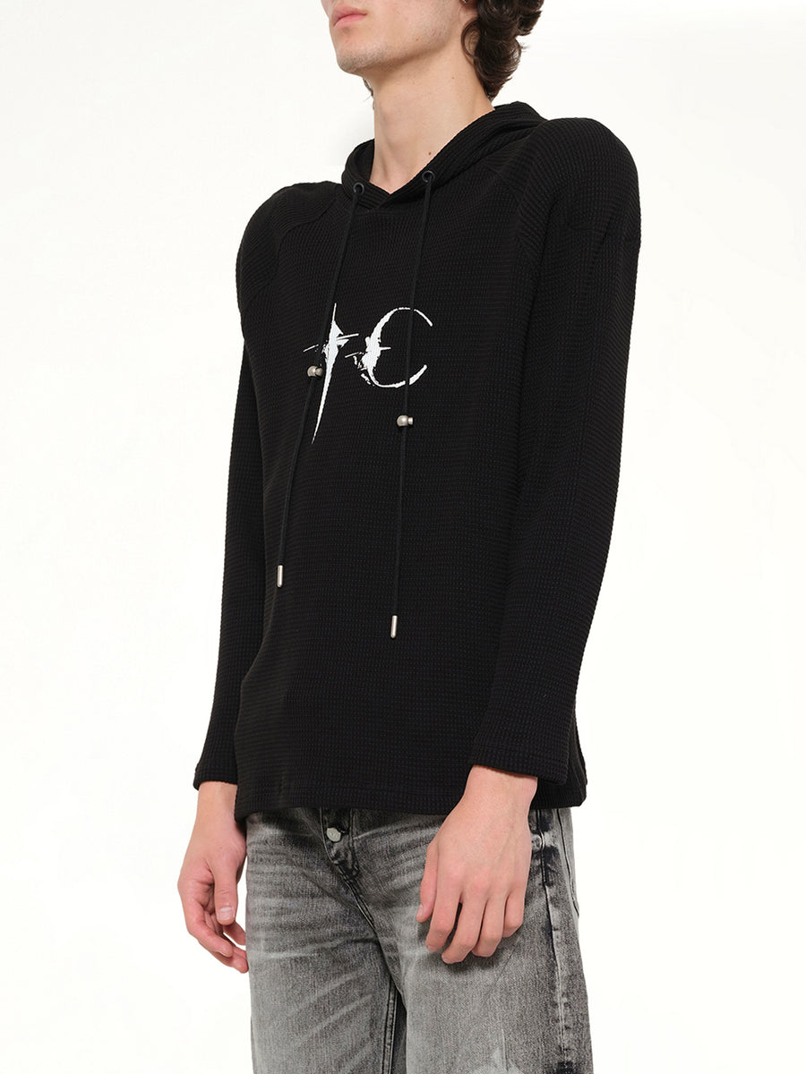 Bulk Shoulder Waffle Hoodie in Black