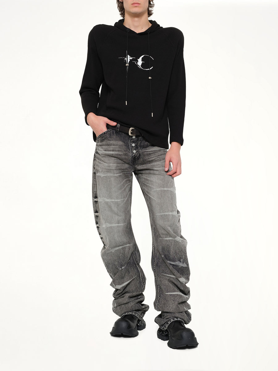 Bulk Shoulder Waffle Hoodie in Black
