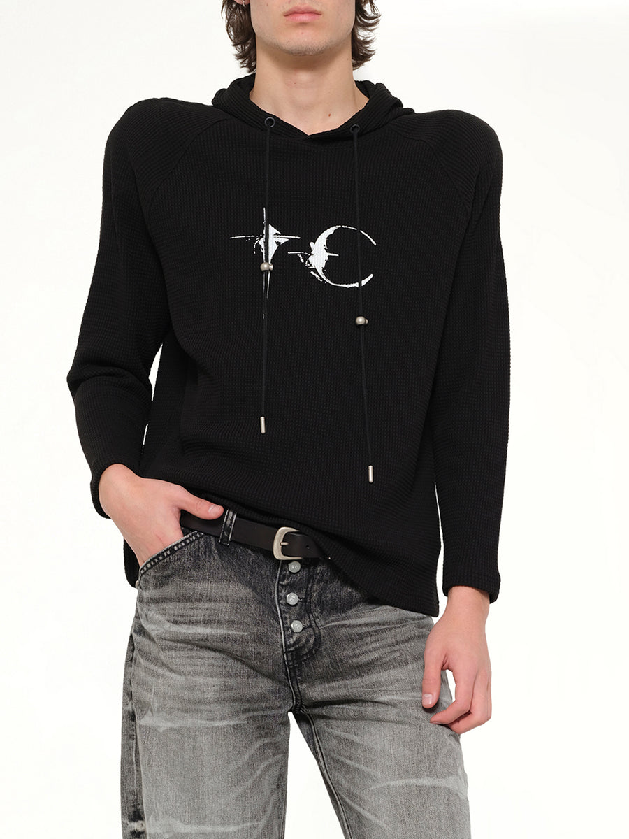 Bulk Shoulder Waffle Hoodie in Black