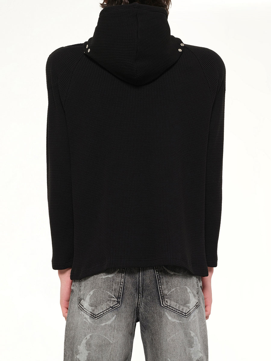 Bulk Shoulder Waffle Hoodie in Black