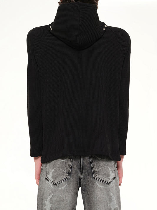 Bulk Shoulder Waffle Hoodie in Black