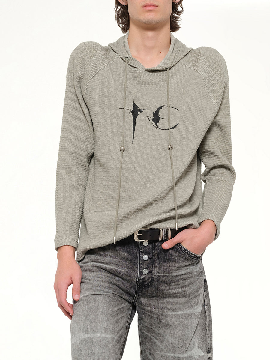 Bulk Shoulder Waffle Hoodie in Khaki