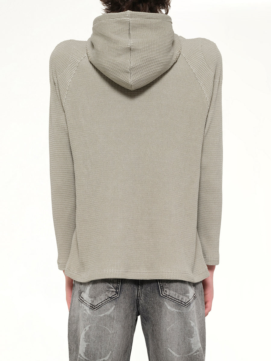 Bulk Shoulder Waffle Hoodie in Khaki