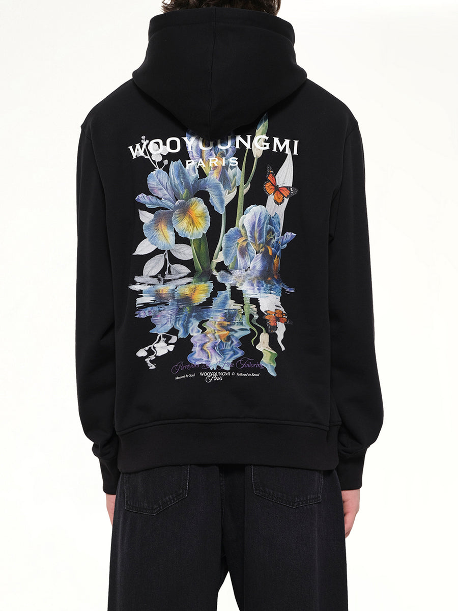 Flower Back Print Hoodie in Black