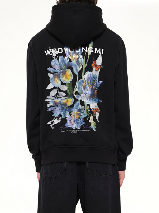 Flower Back Print Hoodie in Black
