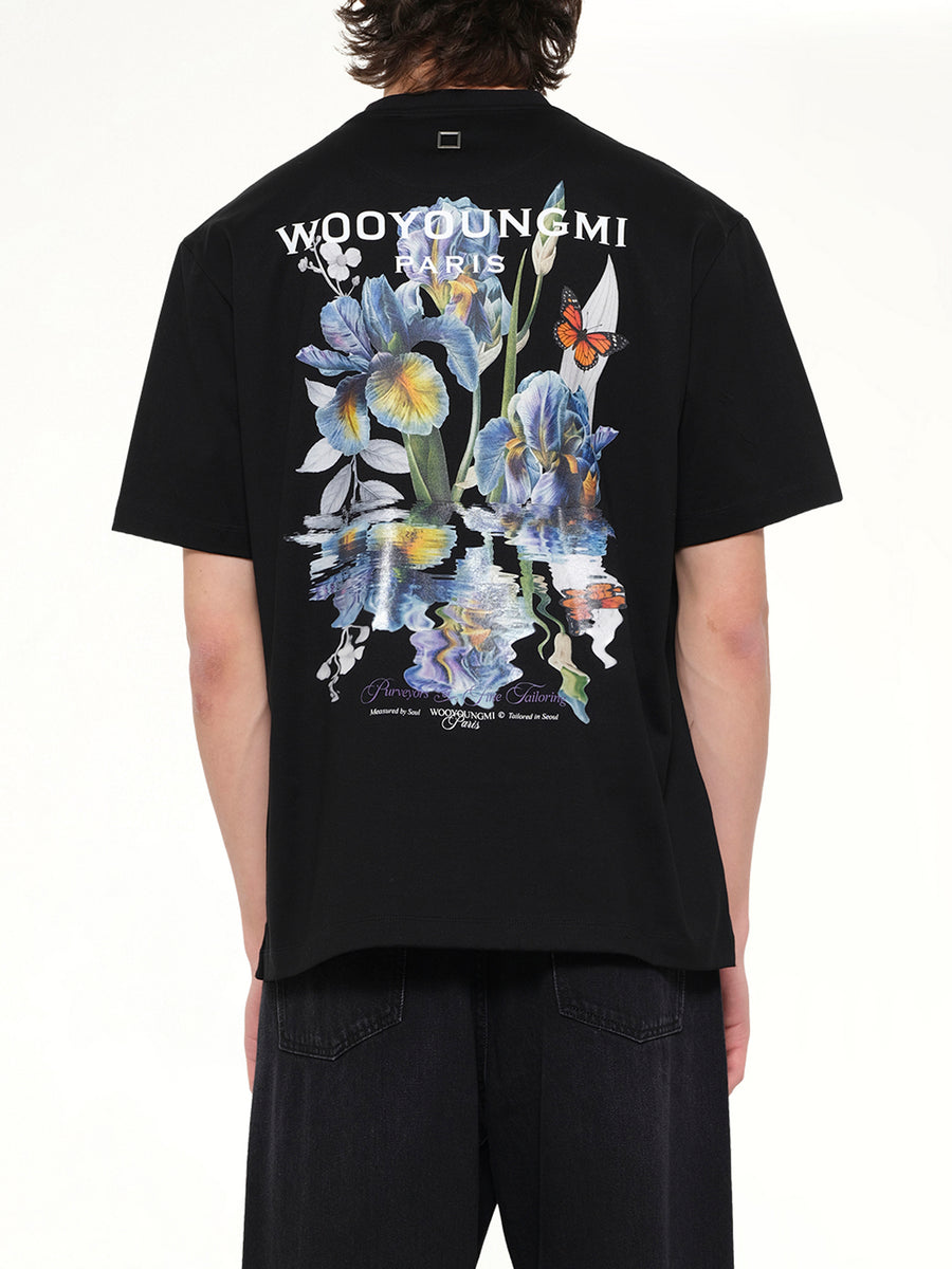 Flower Back Print T-Shirt in Black