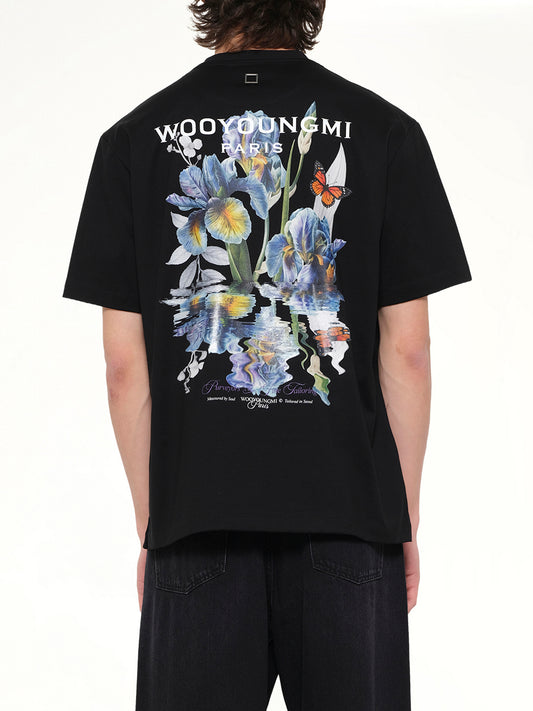 Flower Back Print T-Shirt in Black