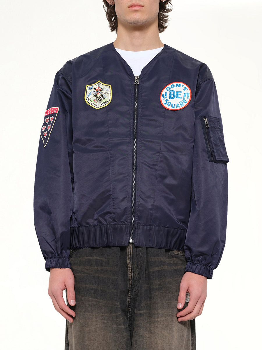 Kenzo Badges Collarless Bomber in Navy Blue
