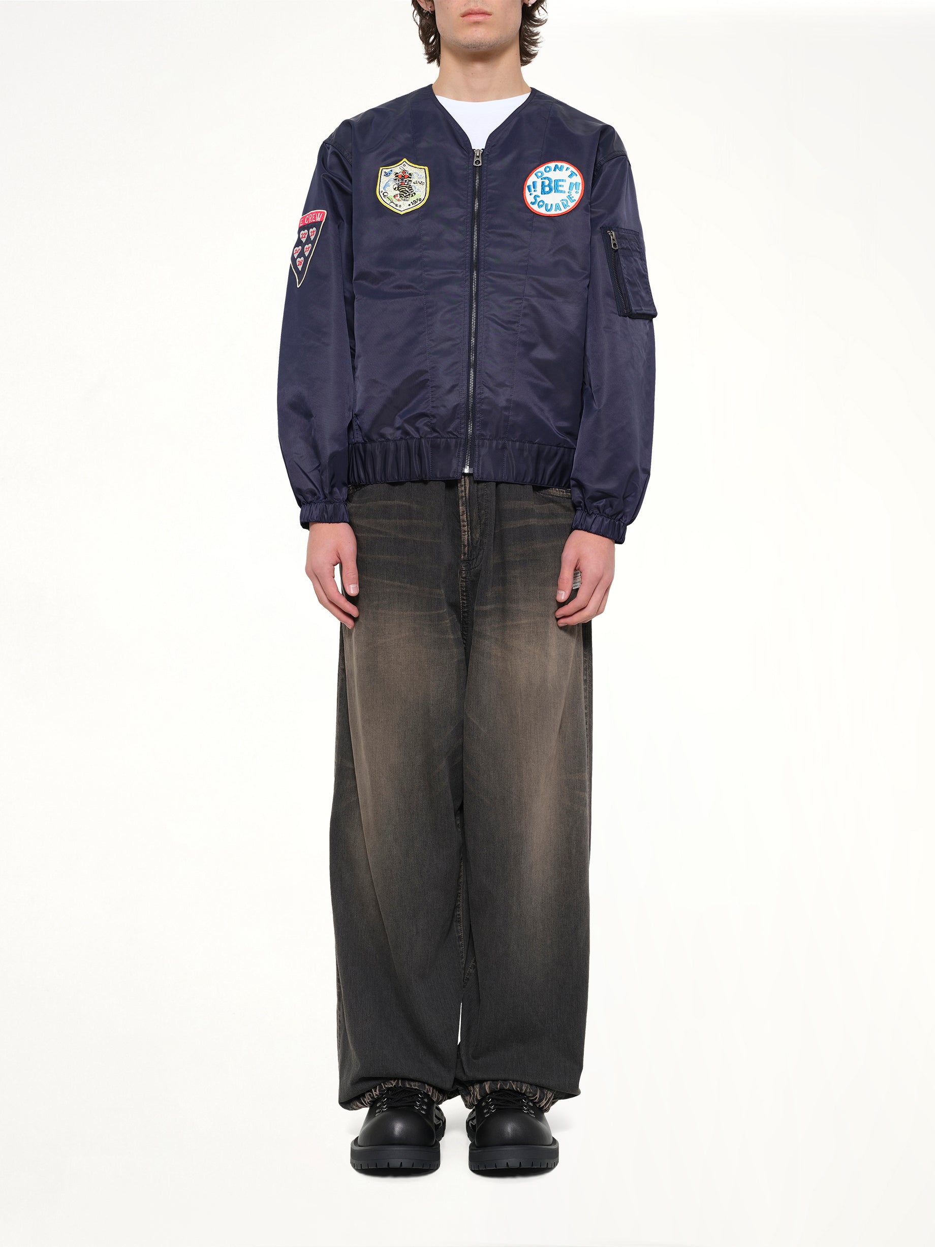 KENZO Kenzo Badges Collarless Bomber in Navy Blue Model View from MARAIS