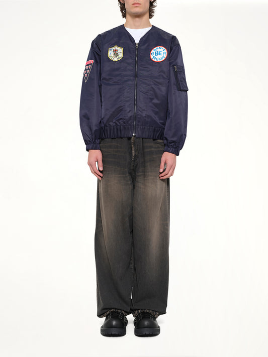 Kenzo Badges Collarless Bomber in Navy Blue