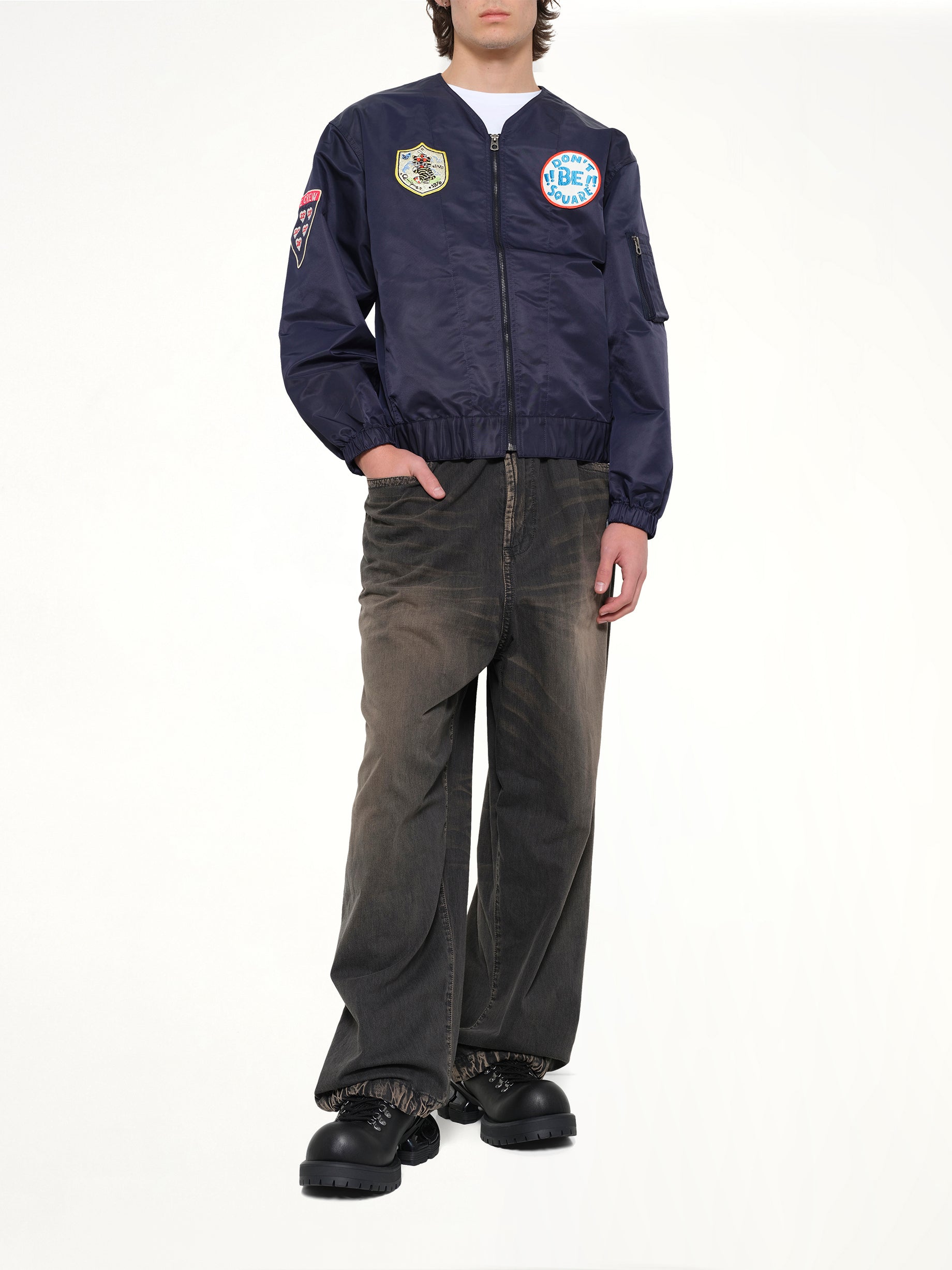 KENZO Kenzo Badges Collarless Bomber in Navy Blue Full Reference from MARAIS