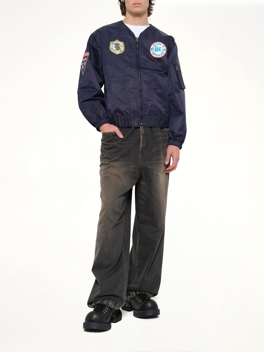 Kenzo Badges Collarless Bomber in Navy Blue