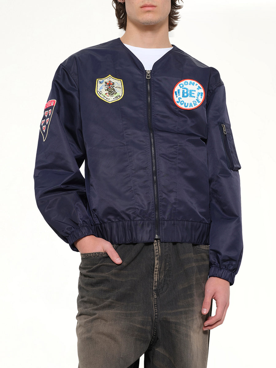 Kenzo Badges Collarless Bomber in Navy Blue